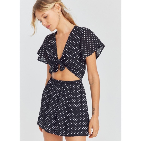 Urban Outfitters Pants - Urban Outfitters Tie-Front Polka Dot Romper